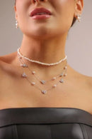 Colar 3 Corações Cravejados e Pérolas