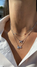 Colar Duplo Borboletas Água Marinha e Pontos de Luz