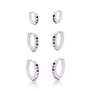 Trio de Argola Cravejada Colorido de Prata