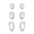 Trio de Brinco Argola 3 Fileiras Cravejadas de Prata