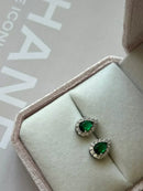 Brinco Gotinha Zircônia Verde Esmeralda e Cristal em Prata 925 de Ródio Branco