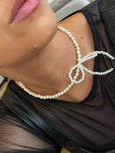 Choker Aro Laço com Pérolas em Prata 925 Banho de Ródio Branco