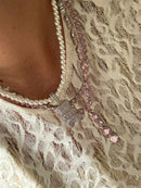 Colar Pérola com Ted com Zircônia Rosa Clara em Prata 925 Banho de Ródio Branco