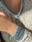 Colar Pérola com Ted com Zircônia Azul em Prata 925 Banho de Ródio Branco