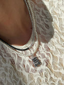 Colar Pérola com Ted com Zircônia Cristal e Black em Prata 925 Banho de Ródio Branco