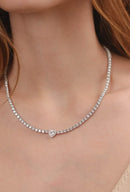 Colar Riviera 4 Garras - 3mm, Zircônia Branca Com Pingente Coração | 43 cm