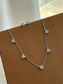 Conjunto com Mini Corações Lilás e Cristal em Prata 925 Banho de Ródio Branco