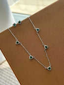 Conjunto com Mini Corações Verde Esmeralda e Cristal em Prata 925 Banho de Ródio Branco