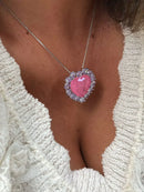 Conjunto Coração com Zircônia Lilás e Fusion Light Pink em Prata 925 Banho de Ródio Branco