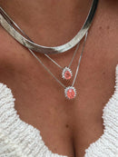 Conjunto Mini Oval Fusion Laranja e Zircônia Cristal em Prata 925 Banho de Ródio Branco