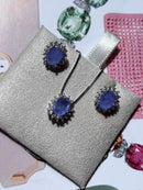 Conjunto Mini Oval Fusion Lavanda e Zircônia Cristal em Prata 925 Banho de Ródio Branco