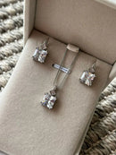 Conjunto Quadrado Zircônia Cristal em Prata 925 Banho de Ródio Branco