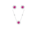 Conjunto Ponto de Luz Cravejado - Corrente Tiffany - Safira Pink