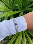 Bracelete com Zircônia Cristal e Colorida no Meio em Prata 925 Ródio Branco