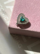 Pingente Coração com Zircônia Cristal e Turmalina (Para Pulseira) em Prata 925 Banho de Ródio Branco