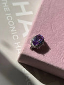 Pingente Oval com Zircônia Cristal e Lilás (Para Pulseira) em Prata 925 Banho de Ródio Branco
