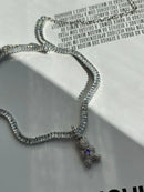 Pingente Ted com Zircônia Cristal e Lilás (Abre a Argola) em Prata 925 Banho de Ródio Branco