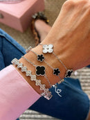 Pulseira com Trevo Black em Prata 925 Banho de Ródio Branco