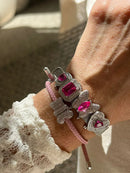 Pulseira Inox Gravatinha Colorida Rosa Claro com Ted Zircônia Cristal em Banho de Ródio Branco