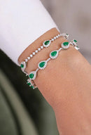 Pulseira Com Zircônias Em Gotas Esmeralda Cravejada Com Zircônias Brancas Ao Redor