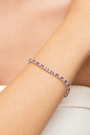 Pulseira Riviera Zircônias Ovais Ametista Intercalada Com Duas Mini Zircônias Brancas