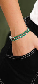 Pulseira Riviera Zircônias Ovais Esmeralda Intercalada Com Duas Mini Zircônias Brancas