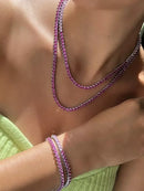 Riviera 3 Pontas com Zircônia Pink 50cm ( Fecho Joia ) em Prata 925 de Ródio Branco