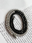 Riviera 3 Pontas Duo Zircônia Cristal + Black ( Fecho Joia ) em Prata 925 de Ródio Branco e Negro