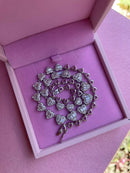 Riviera com Coração Cristal e Liso (Fecho Joia) em Prata 925 de Ródio Branco