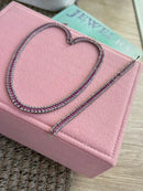 Riviera com Zircônia Cristal e Carrê Rosa Pink ( Fecho Joia) em Prata 925 de Ródio Branco