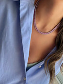 Riviera com Zircônia Cristal e Carrê Rosa Pink ( Fecho Joia) em Prata 925 de Ródio Branco