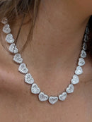 Riviera Coração com Zircônia Baguete (Fecho Joia) em Prata 925 de Ródio Branco