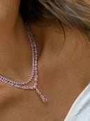 Riviera Gravata com Zircônia Rosa Claro (Fecho Joia) em Prata 925 de Ródio Branco