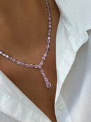 Riviera Gravata com Zircônia Rosa Claro (Fecho Joia) em Prata 925 de Ródio Branco